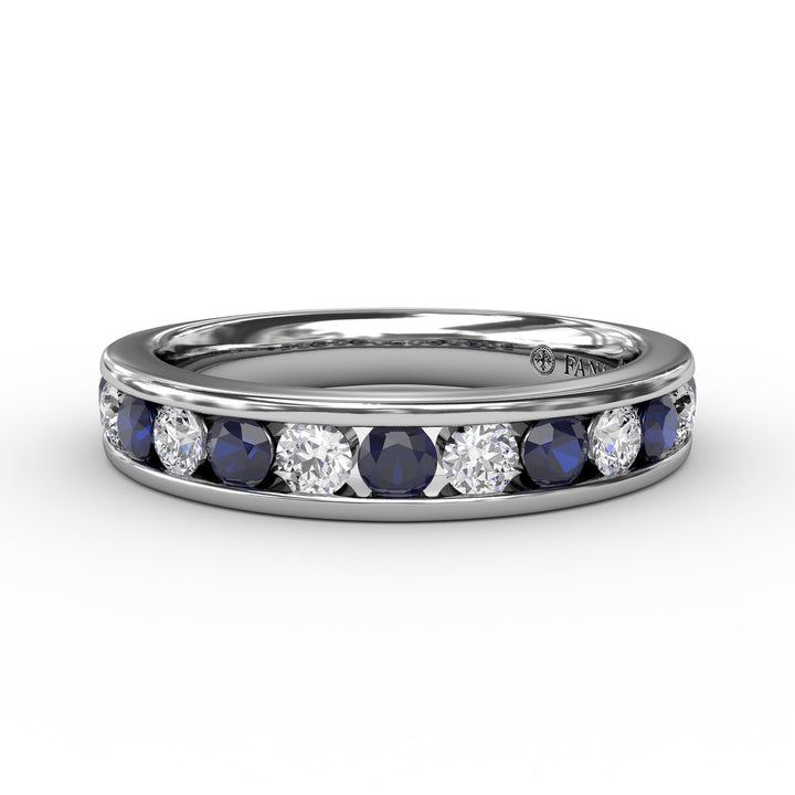 Single Row Sapphire and Diamond Band