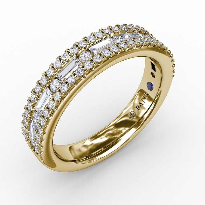 Triple-Row Baguette and Round Diamond Band