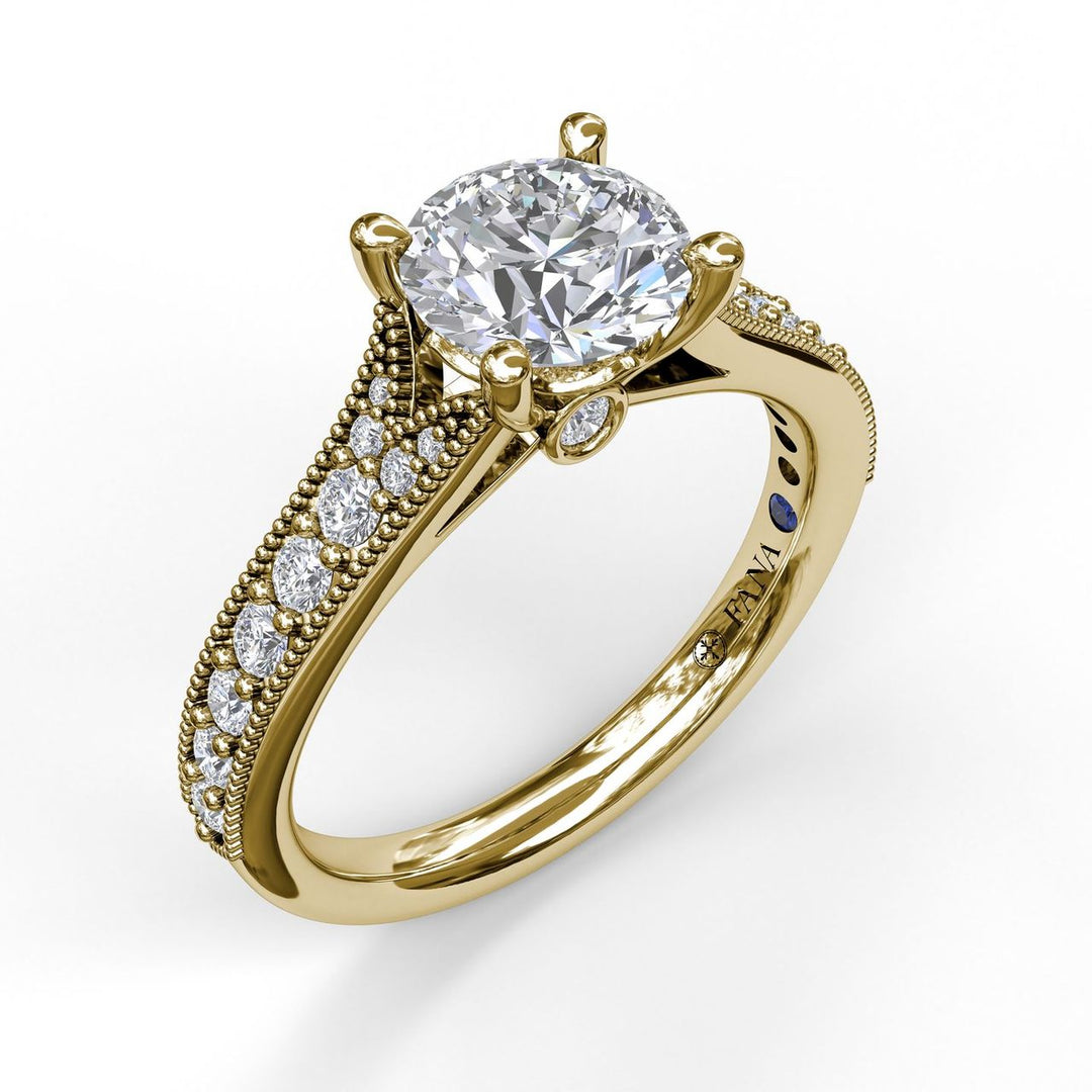 Classic Diamond Engagement Ring with Detailed Milgrain Band