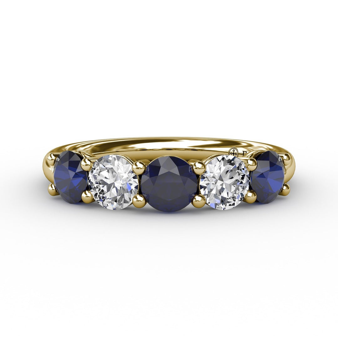 Chunky Sapphire and Diamond Shared Prong Anniversary Band