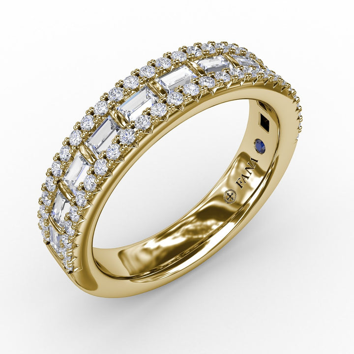 Three-Row Round and Baguette Diamond Band