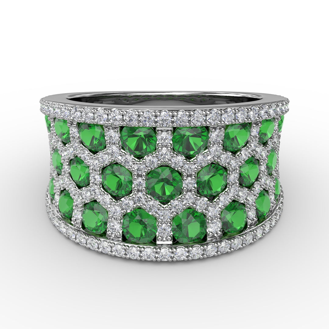 Motif Emerald and Diamond Ring