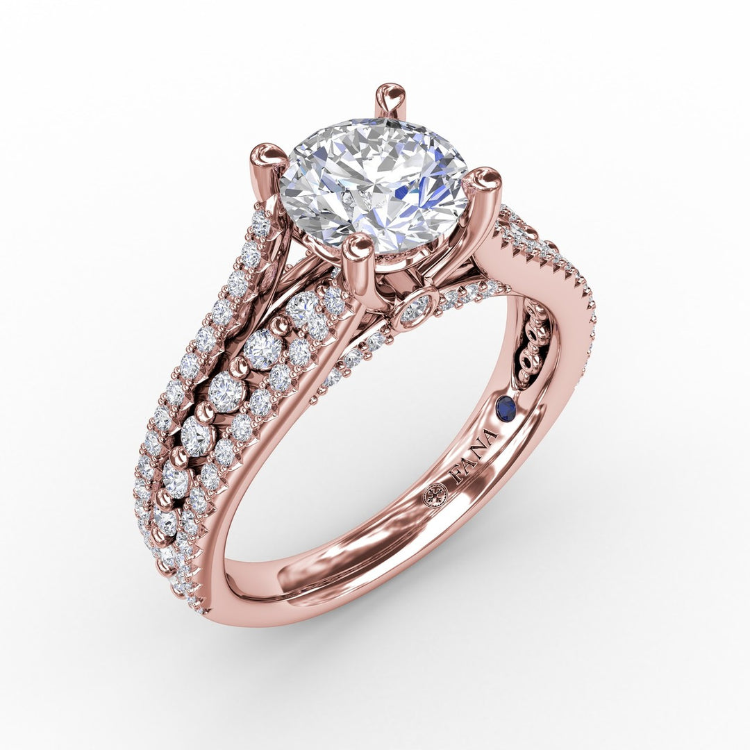 Round Diamond Engagement Ring With Triple-Row Diamond Band