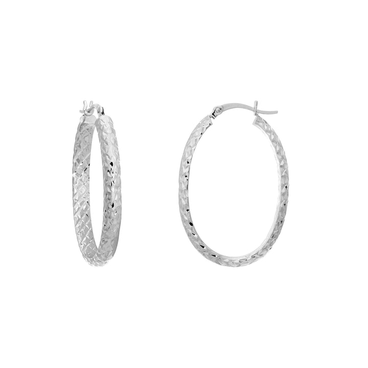 4mm x 32mm Diamond-Cut Oval Hoop Earrings