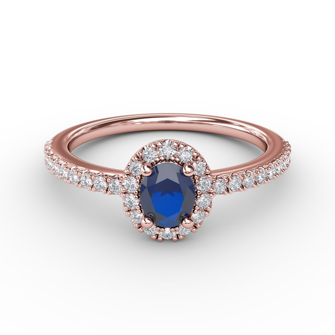 Classic Halo Sapphire and Diamond Ring