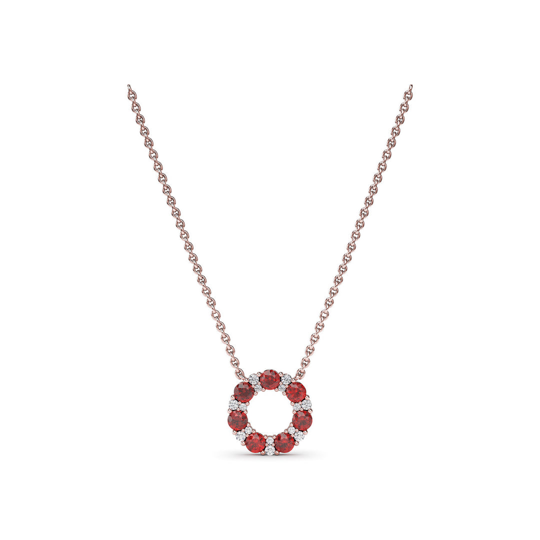 Shared Prong Ruby and Diamond Circle Necklace