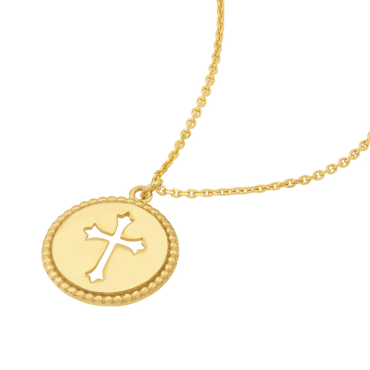 Cross Cutout Beaded Medallion Necklace