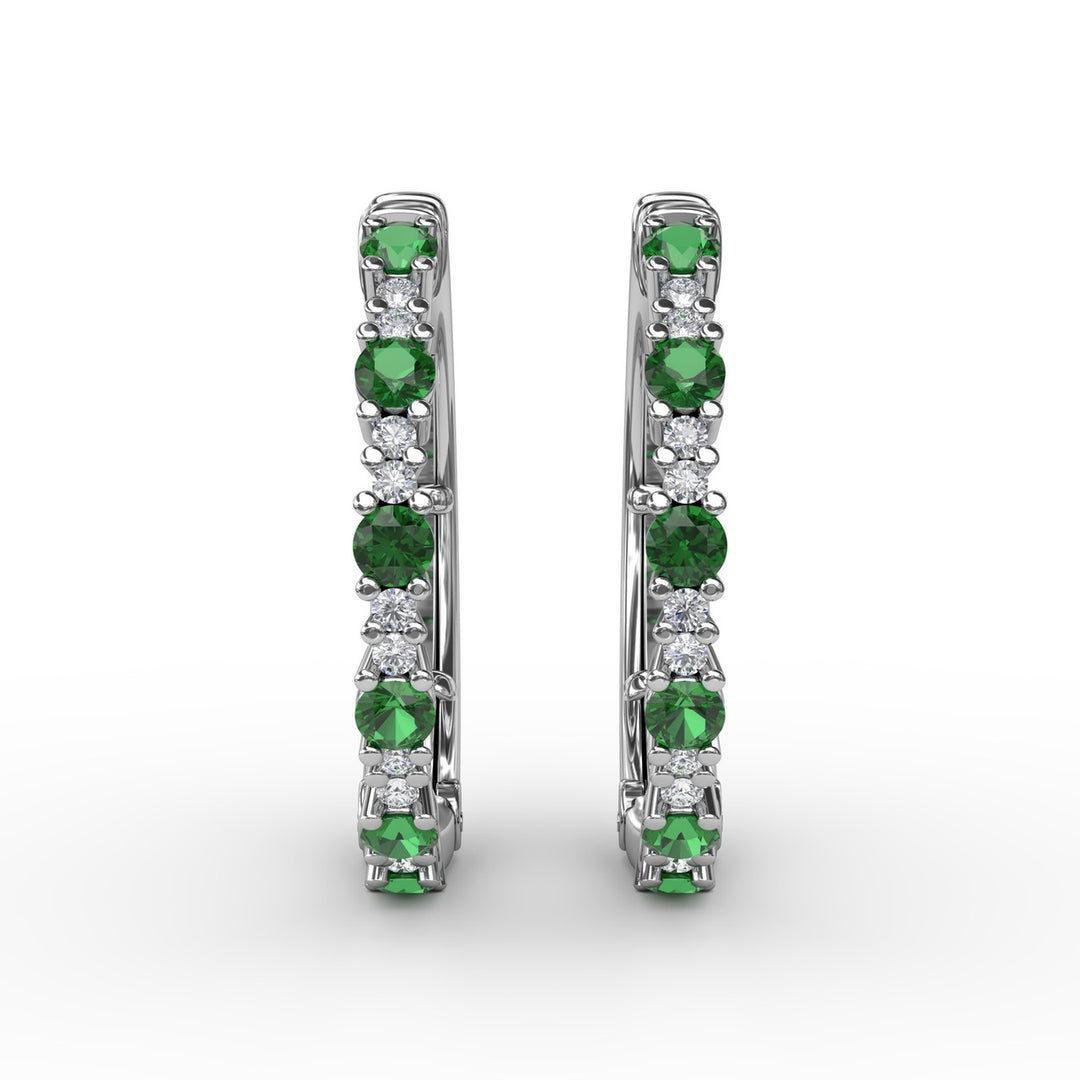 Precious Emerald and Diamond Hoop Earrings