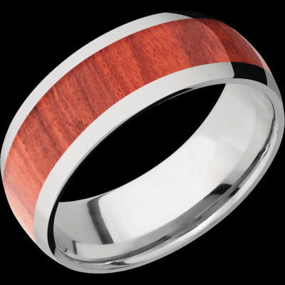 8 mm wide/Domed/Titanium band with one 5 mm Centered inlay of Red Heart.