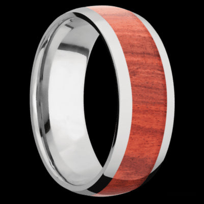 8 mm wide/Domed/Titanium band with one 5 mm Centered inlay of Red Heart.