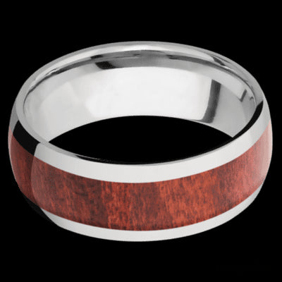 8 mm wide/Domed/Titanium band with one 5 mm Centered inlay of Red Heart.