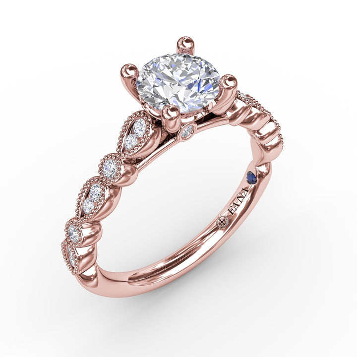 Round Diamond Solitaire Engagement Ring With Milgrain Details