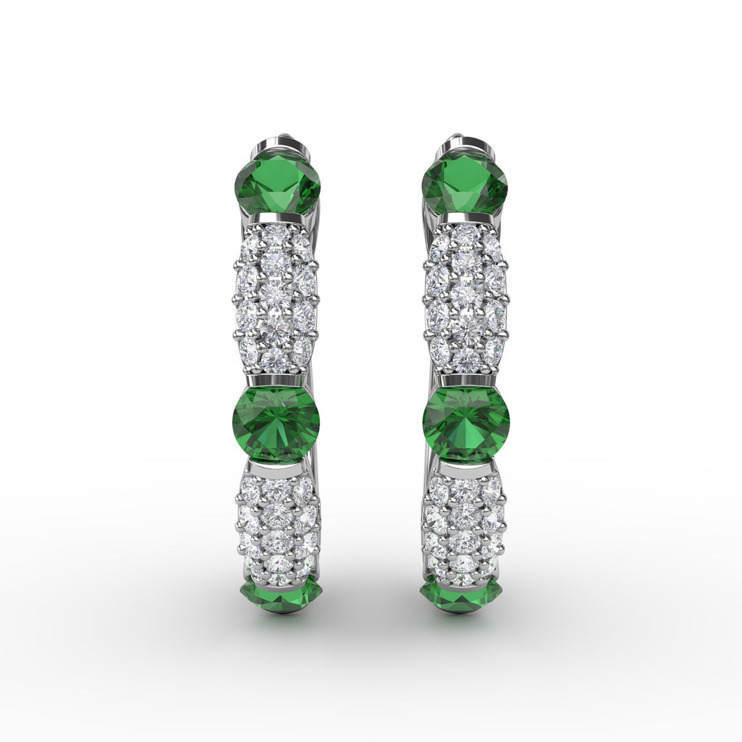 Whimsical Emerald and Diamond Hoops