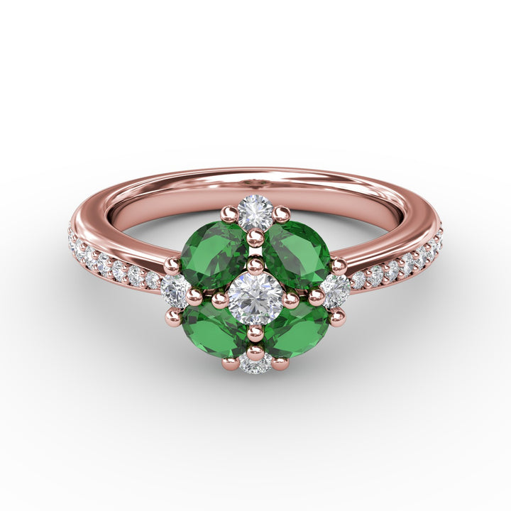 Floral Emerald and Diamond Ring