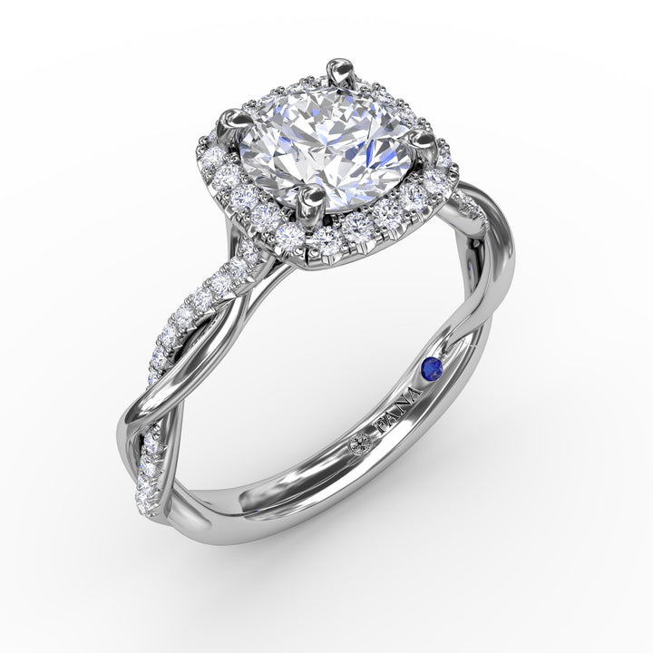 Cushion-Shaped Halo Diamond Engagement Ring With Twisted Shank