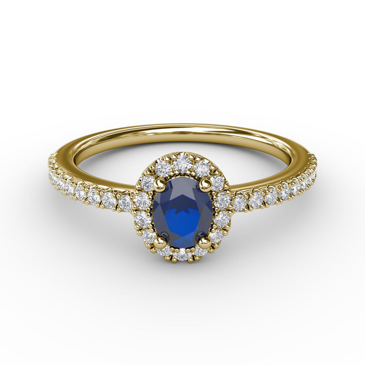 Classic Halo Sapphire and Diamond Ring