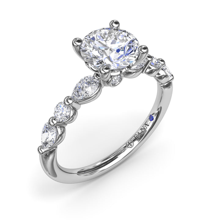 Alternating Teardrop and Round Diamond Engagement Ring