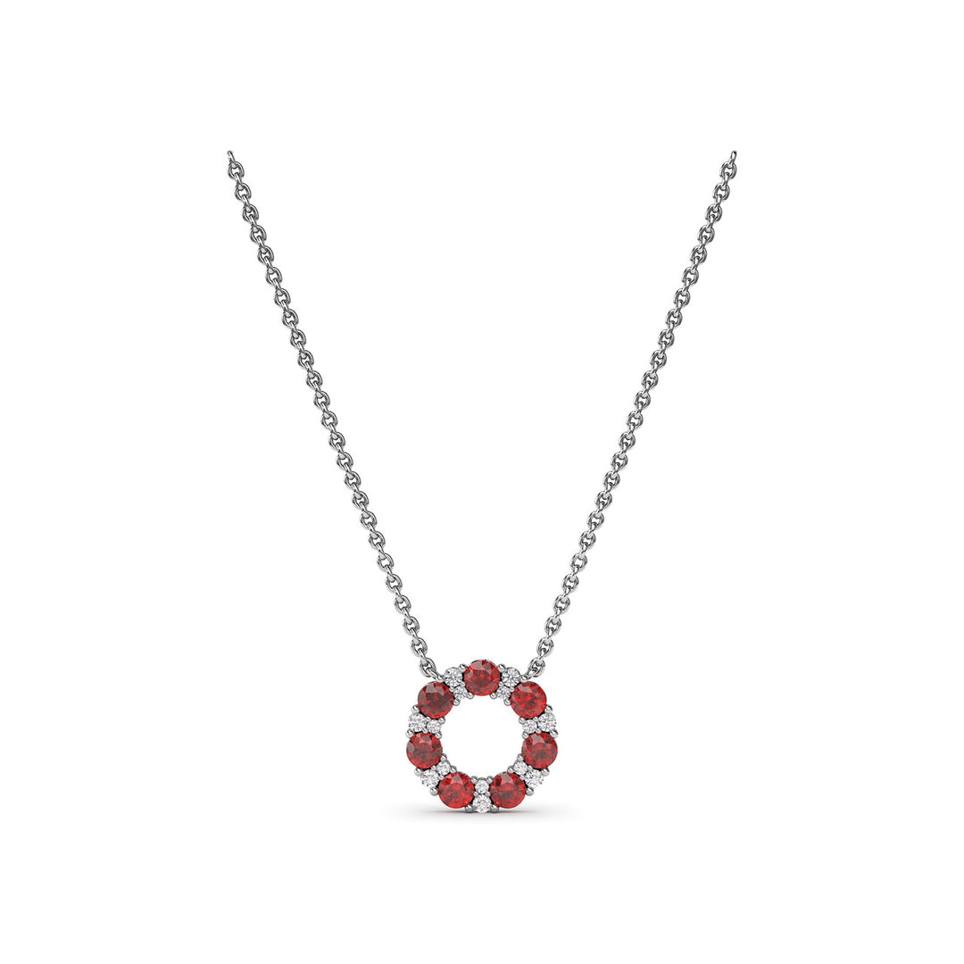 Shared Prong Ruby and Diamond Circle Necklace