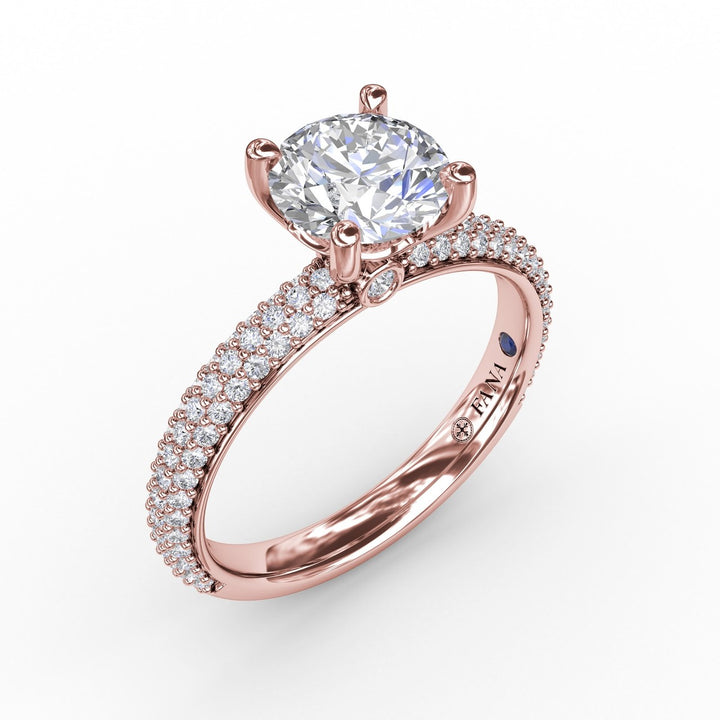 Classic Solitaire Engagement Ring With Seamless Pavé Band