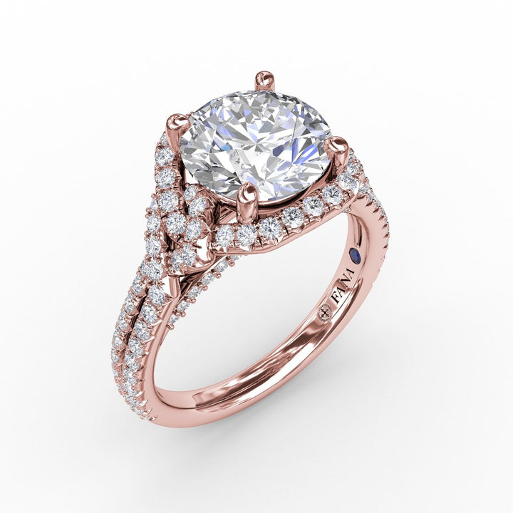 Contemporary Round Diamond Halo Engagement Ring With Couture Details