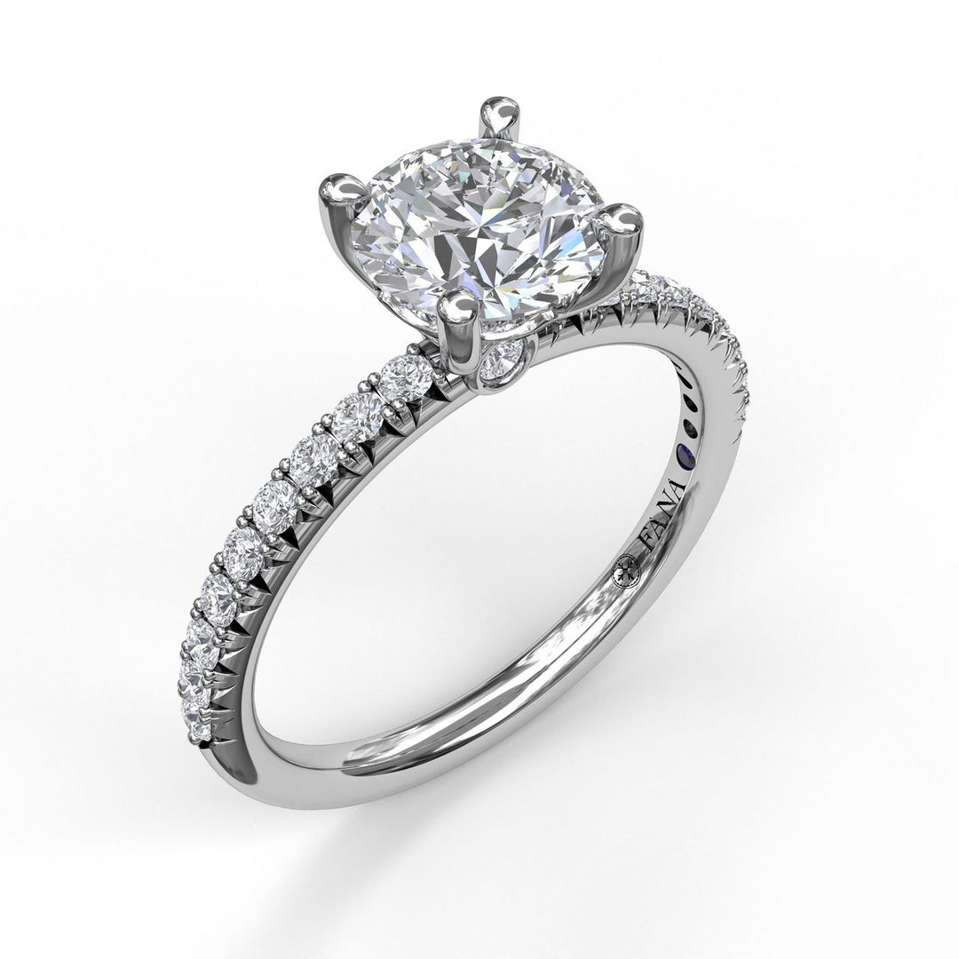 Petite Round Cut Solitaire With Pave Shank