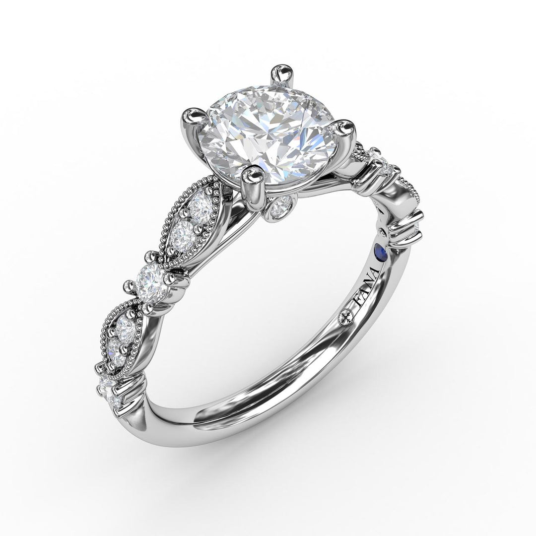 Classic Diamond Engagement Ring with Detailed Milgrain Band