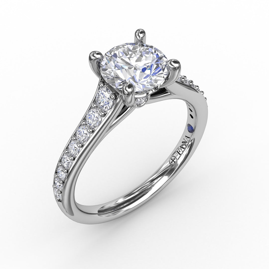 Classic Round Diamond Solitaire Engagement Ring With Diamond Band