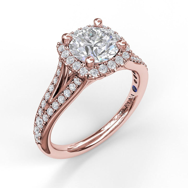 Classic Diamond Halo Engagement Ring with a Subtle Split Band