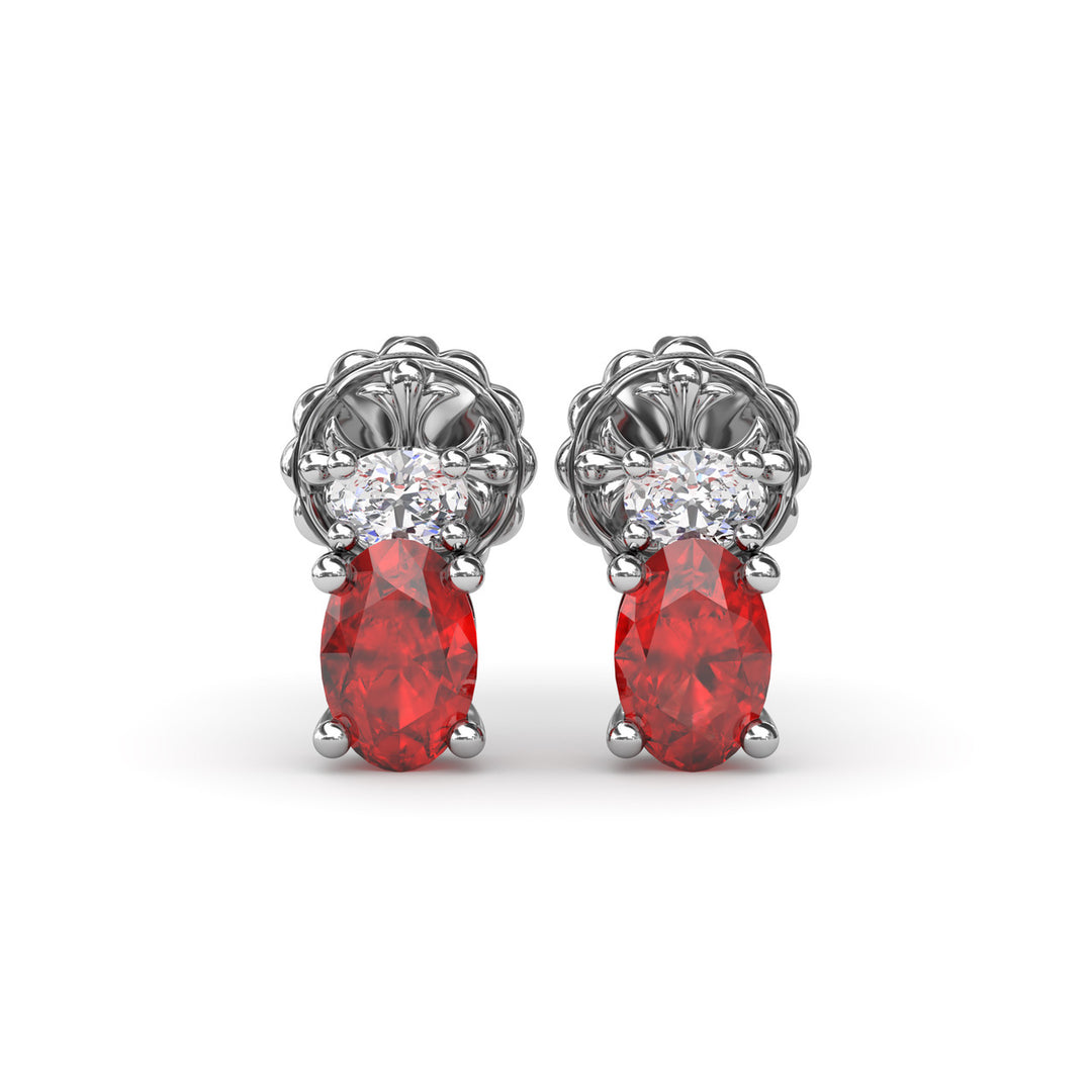 Oval Ruby and Diamond Stud Earrings