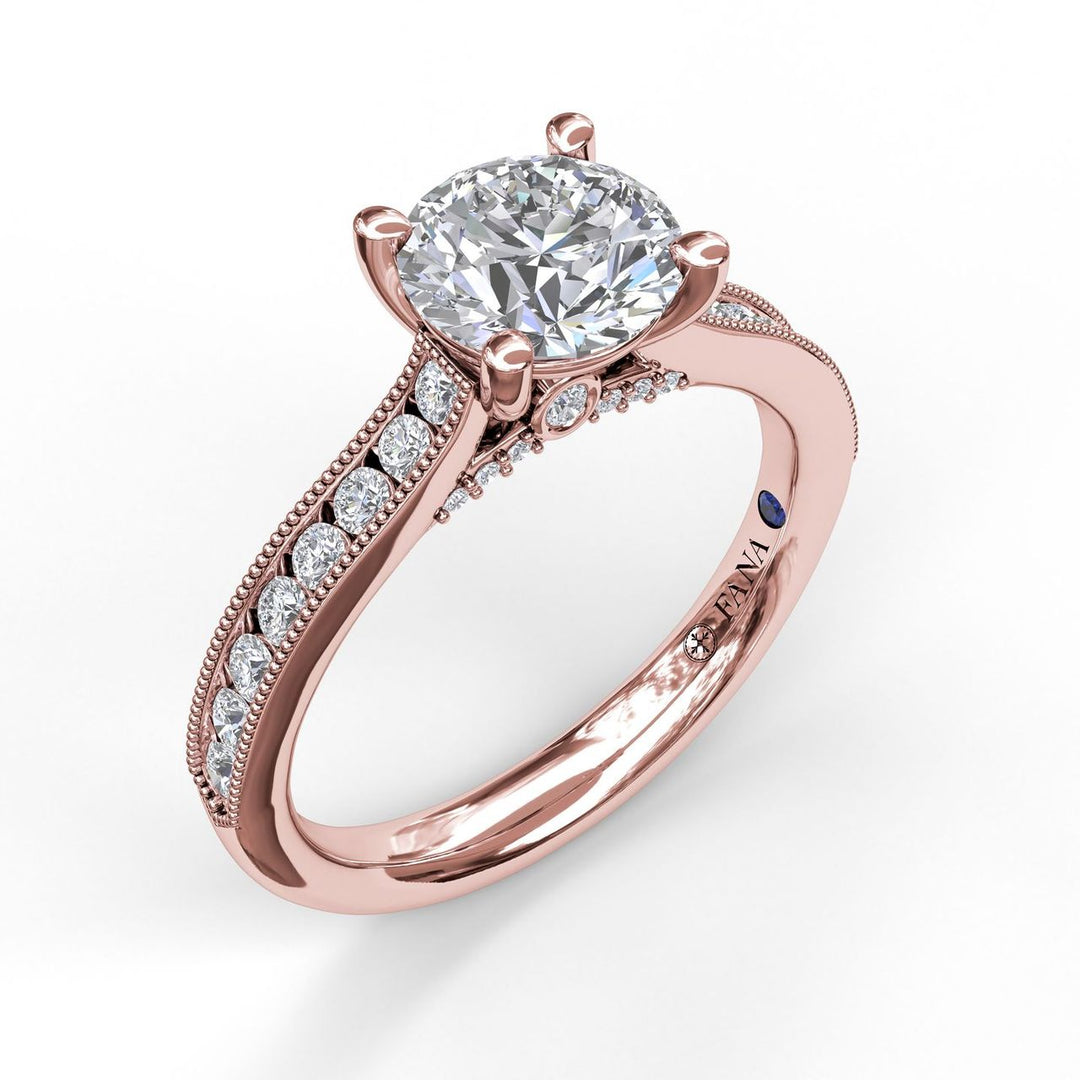 Single Row Channel Milgrain Engagement Ring