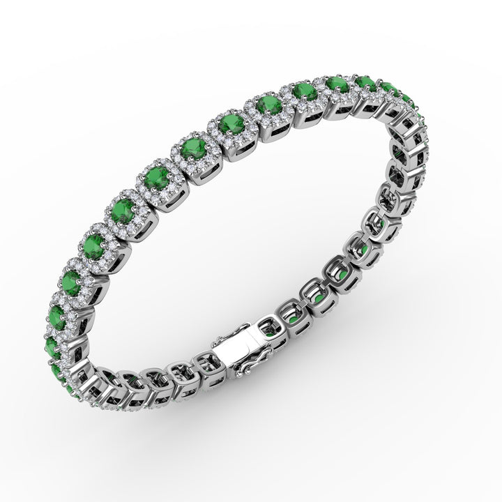 Cushion Cut Emerald and Diamond Bracelet