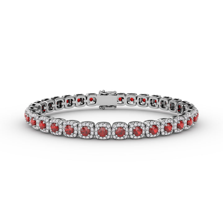 Cushion Cut Ruby and Diamond Bracelet