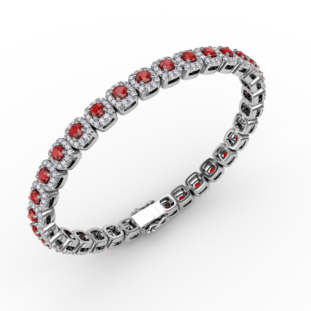 Cushion Cut Ruby and Diamond Bracelet