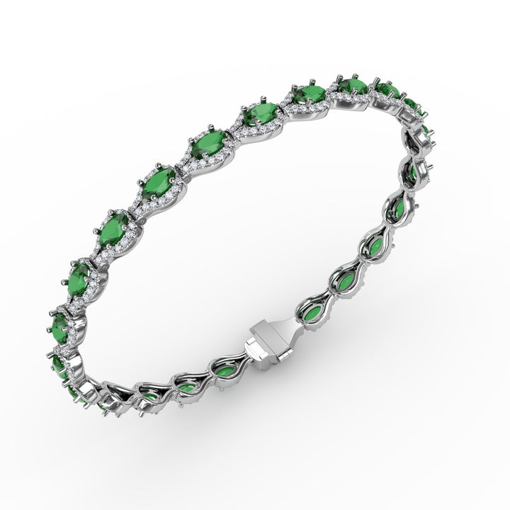 Pear-Shaped Diamond & Emerald Bracelet