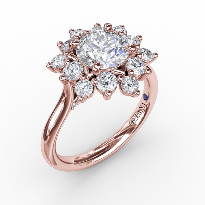 Contemporary Floral Halo Diamond Engagement Ring