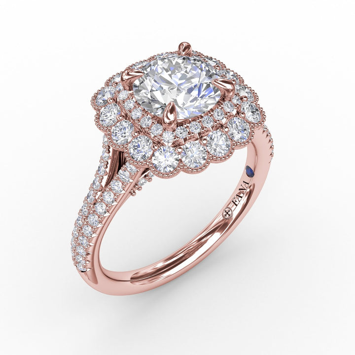 Vintage Cushion-Shaped Double Halo Engagement Ring With Split Shank