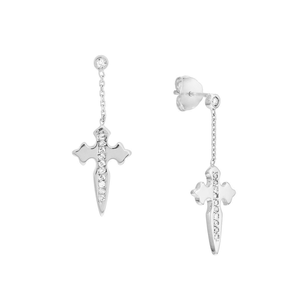 1/10tcw Diamond Dagger Cross Dangle Earrings