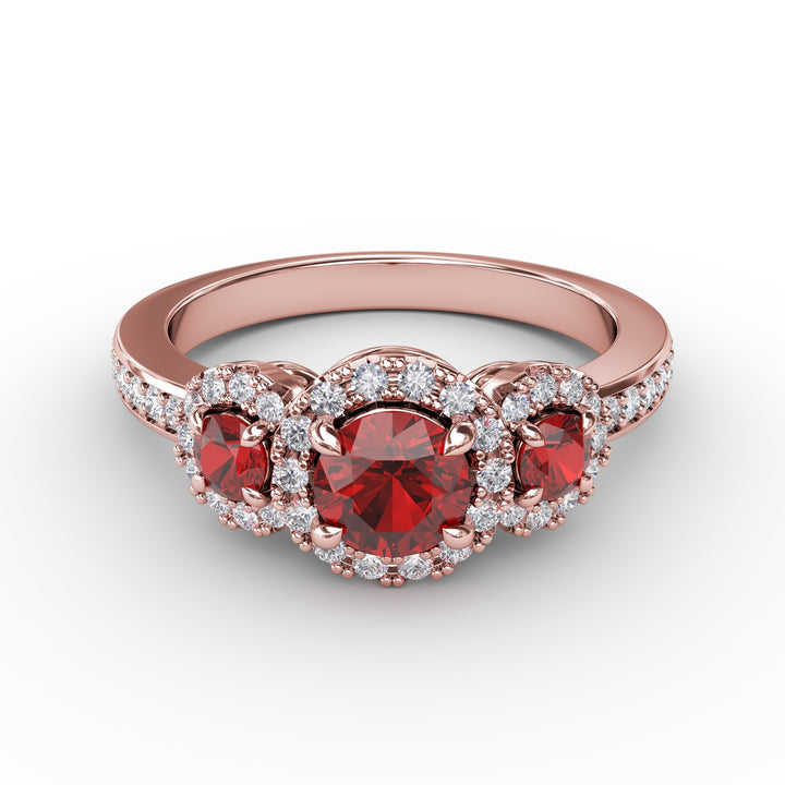 Dazzling Three Stone Ruby And Diamond Ring