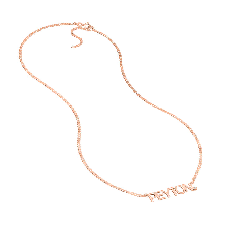 Block Nameplate Curb Chain Necklace w/Diamond