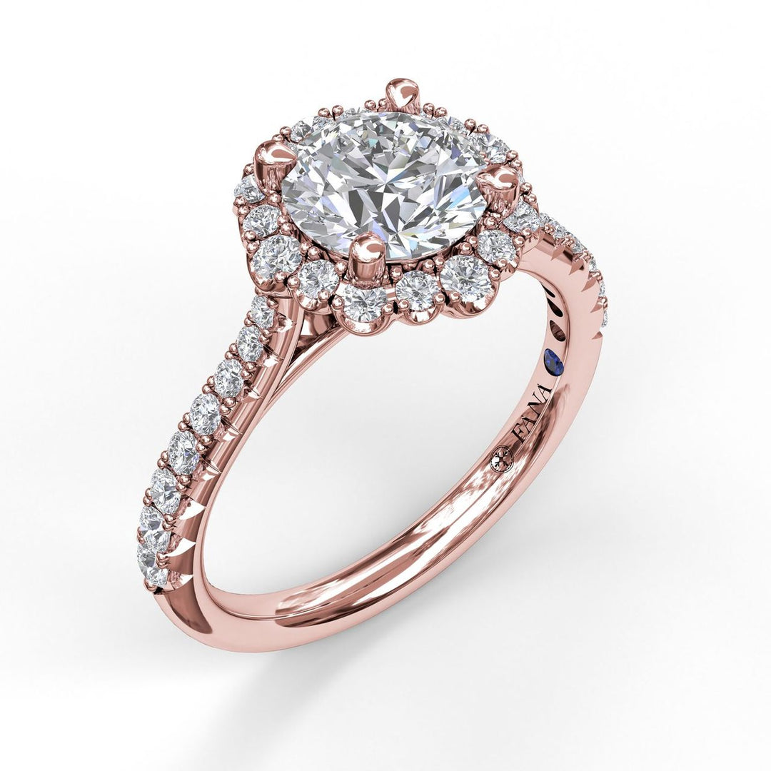 Round Cut Engagement Ring With Scalloped Halo