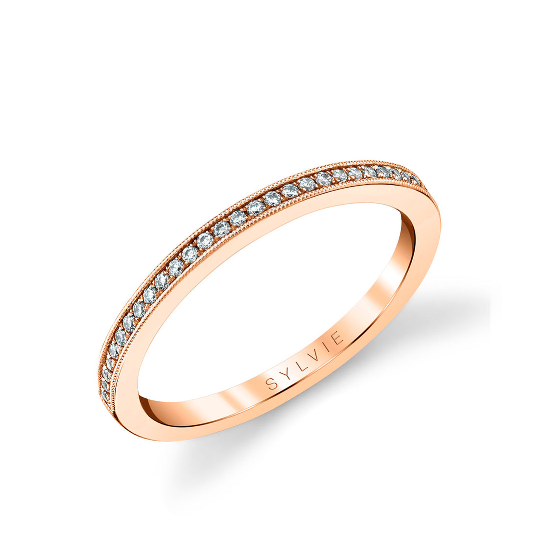 Thin Channel Set Wedding Band - Esmeralda