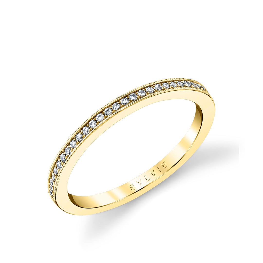 Thin Channel Set Wedding Band - Esmeralda