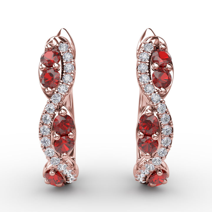 Ruby And Diamond Swirl Hoops