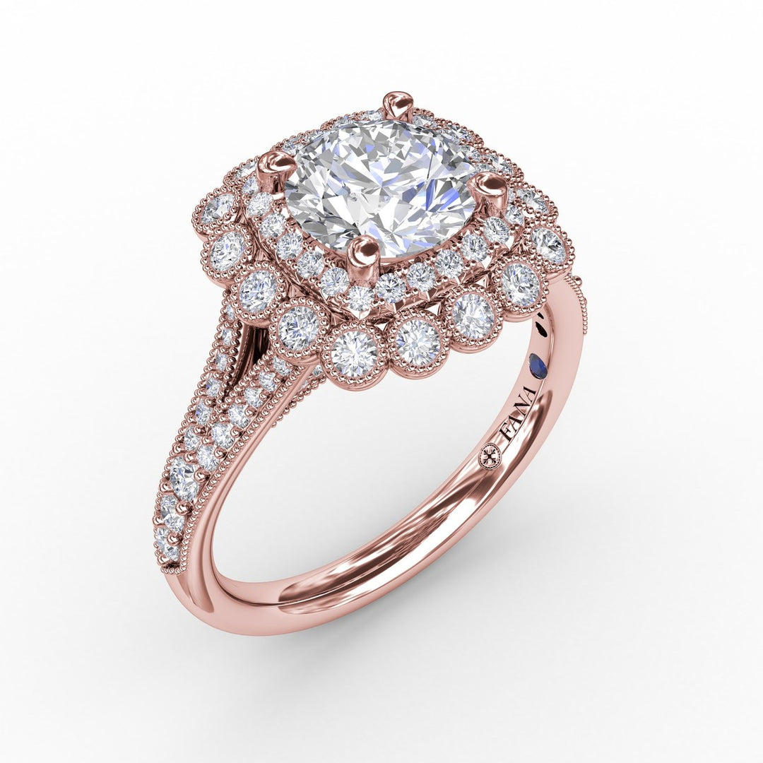 Vintage Double Halo Engagement Ring With Milgrain Details