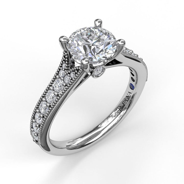 Classic Diamond Engagement Ring with Detailed Milgrain Band