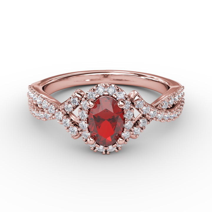 Swirls of Love Ruby and Diamond Twist Ring