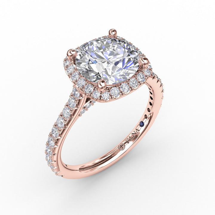 Cushion-Shaped Halo Diamond Engagement Ring with Diamond Band