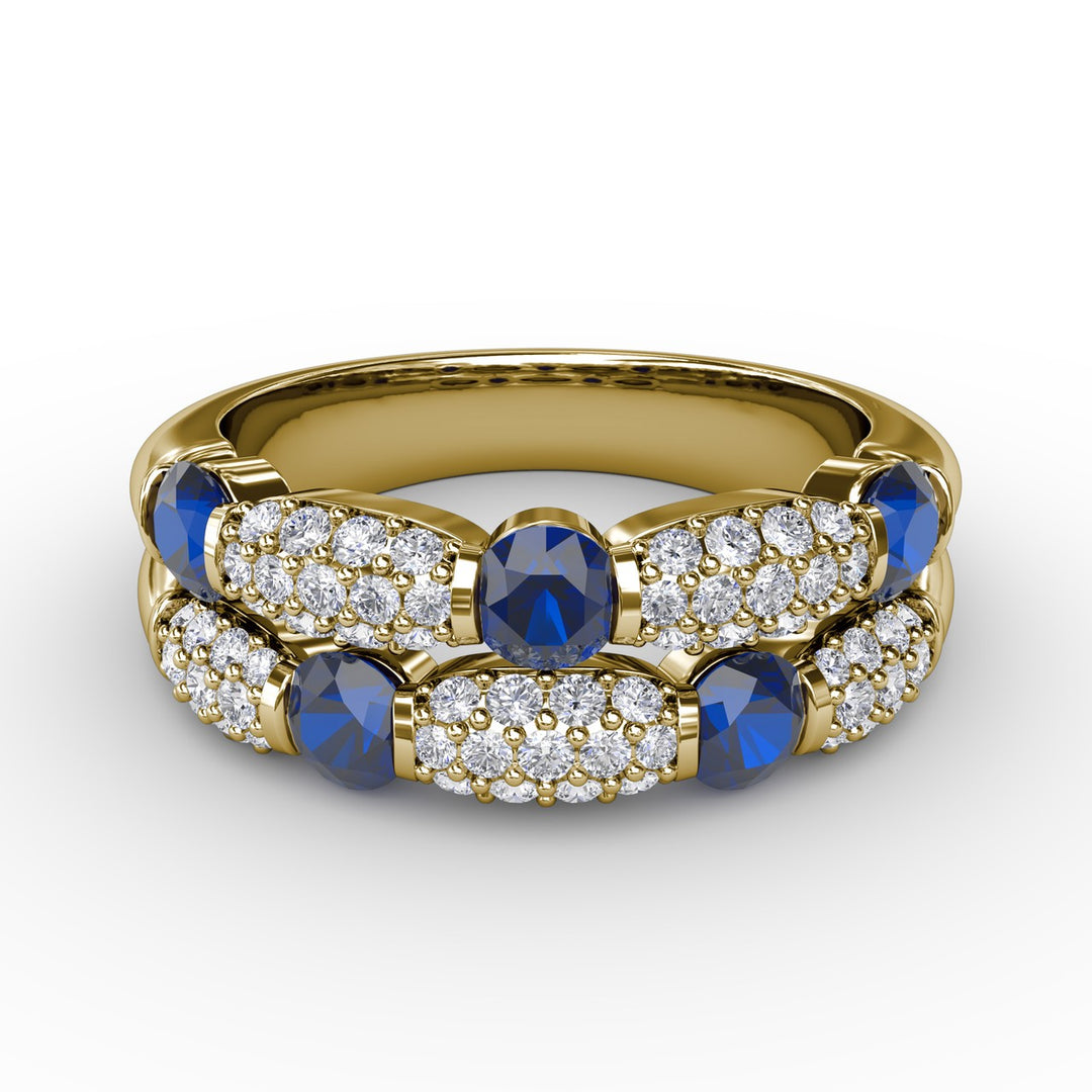 Double Row Sapphire and Diamond Ring