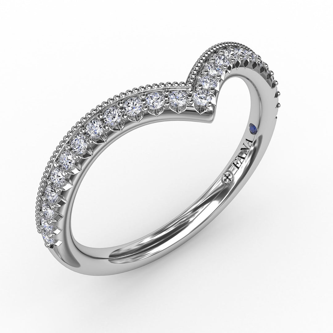 French Pave Chevron Diamond Band with Milgrain Edging