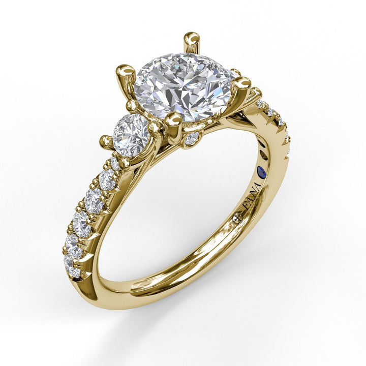 Three Stone With Pave Engagement Ring